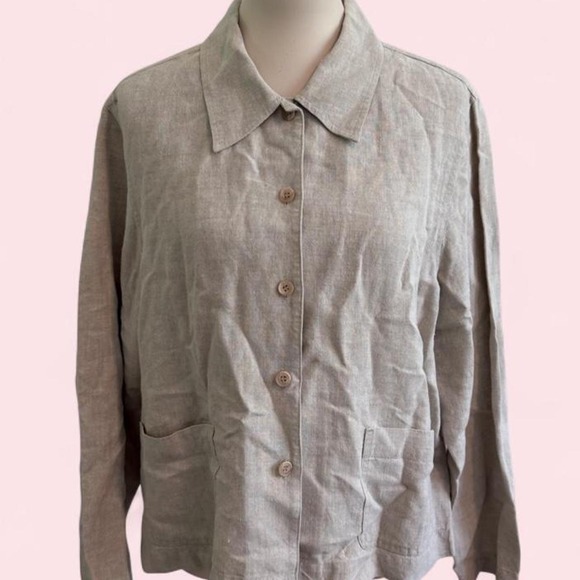 Jones New York Tops - Jones New York Sport Tan Linen Button-Up Jacket | Size XL